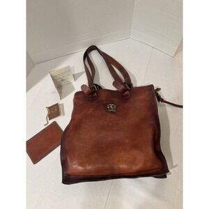 Pratesi Firenze Cognac Tote Bag Fine Italian Leather Guarantee #38171  NWT